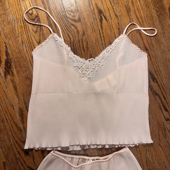 Vintage Silk&Satin Plisse Lace Trim Sleepwear Set in blush pink - Size M - Picture 3 of 15